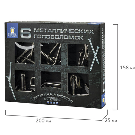 Головоломки металлические большие ЗОЛОТАЯ СКАЗКА, набор 6 штук, ГВОЗДИ, 664925 - Игрушки развивающие