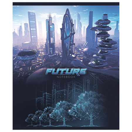 Тетрадь А5, 48 л., ПЗБМ, скоба, клетка, ламинация, фольга, выборочный лак, "Города будущего" (5 видов), 029623 - Тетради 40-48 листов