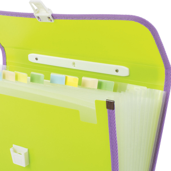 Папка-портфель пластиковая BRAUBERG "JOY", А4 (330х245х35 мм), 13 отделений, с окантовкой, салатовая, 227974 - Портфели пластиковые