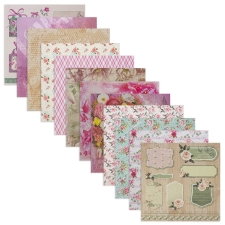 Бумага для скрапбукинга 15х15 см "Шебби-шик", двусторонняя, 12 листов, 12 дизайнов, 180 г/м2, ОСТРОВ СОКРОВИЩ, 662761 - Наборы бумаги