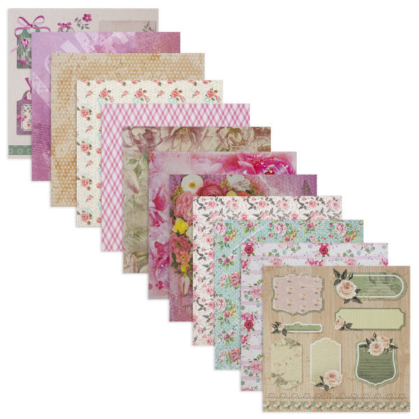 Бумага для скрапбукинга 15х15 см "Шебби-шик", двусторонняя, 12 листов, 12 дизайнов, 180 г/м2, ОСТРОВ СОКРОВИЩ, 662761 - Наборы бумаги