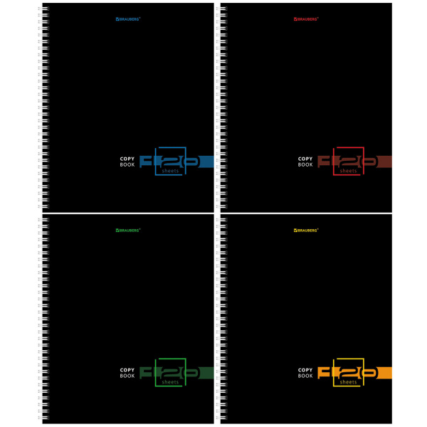 Тетрадь А5 120 л. BRAUBERG, гребень, клетка, твёрдая обложка, "Dark" (4 вида в спайке), 404450 - Тетради более 60 листов