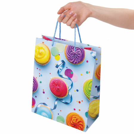 Пакеты подарочные 26x12,7x32,4 см, ЗОЛОТАЯ СКАЗКА "Кексики", ламинированные, 10 штук - Подарочные пакеты
