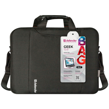 Сумка для ноутбука DEFENDER GEEK 15,6", полиэстер, черная с карманом, 26084 - Сумки деловые с отделением для ноутбука и планшета