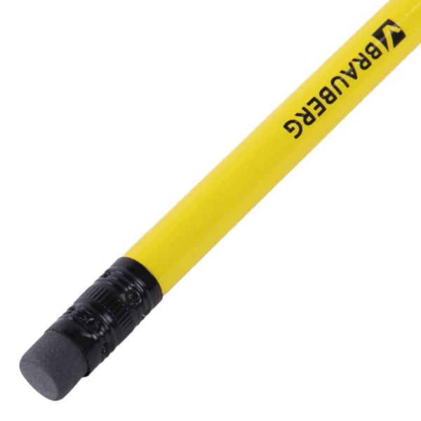 Карандаш чернографитный BRAUBERG, 1 шт., "Смайлики", НВ, c ластиком, корпус желтый, заточенный, 180654 - Карандаши чернографитные