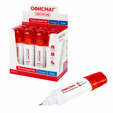 Ручка-корректор ОФИСМАГ, 12 мл, металлический наконечник, 225216 - Корректирующие ручки