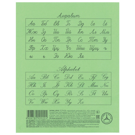 Тетрадь ЗЕЛЁНАЯ обложка 24 л., линия с полями, офсет, "HATBER", 24Т5B2_05112(T092224) - Тетради 12-24 листов