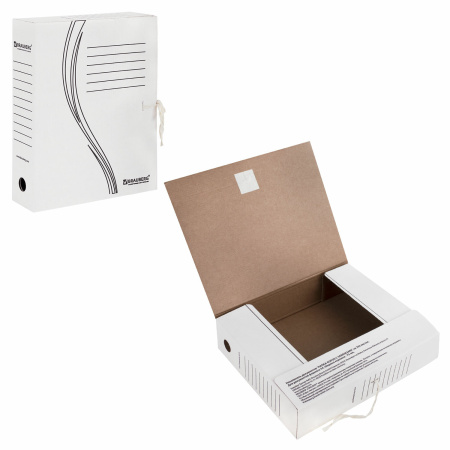 Папка архивная с завязками А4 (325х260 мм), 75 мм, до 700 листов, плотная, микрогофрокартон, БЕЛАЯ, BRAUBERG, 124850 - Накопители документов