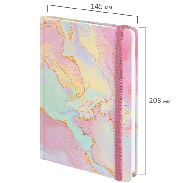 Ежедневник недатированный с резинкой А5 (145х203 мм), BRAUBERG, твердый, фольга, 128 л., "Marble", 114564 - Ежедневники с твердой обложкой