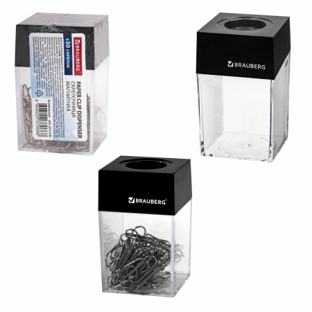 Скрепочница магнитная с 50 никелированными скрепками 28 мм, РОССИЯ, BRAUBERG, 271179 - Диспенсеры для скрепок