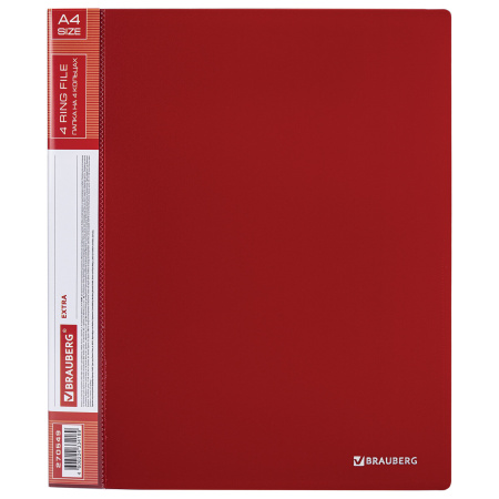 Папка на 4 кольцах, ширина 40 мм, BRAUBERG EXTRA, до 300 листов, КРАСНАЯ, 0,8 мм, 270549 - Папки на кольцах