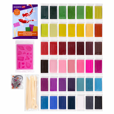 Глина полимерная запекаемая, НАБОР 42 цвета по 20 г, с аксессуарами, в гофрокоробе, BRAUBERG, 271160 - Глина полимерная