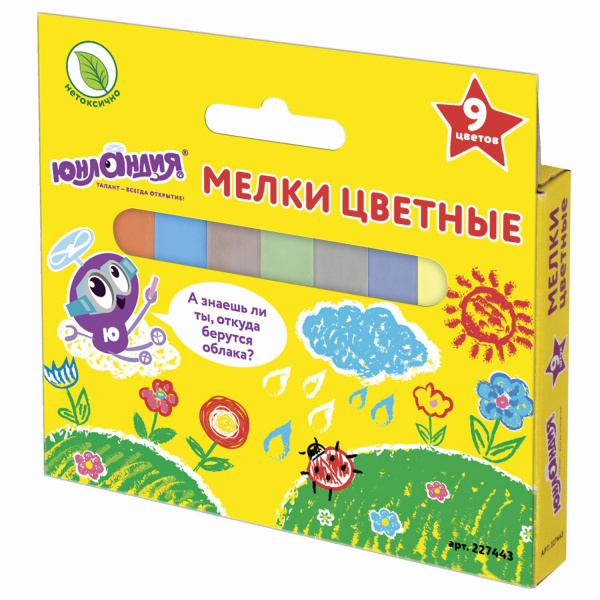 Мел цветной ЮНЛАНДИЯ "ЮНЛАНДИК И ОКРУЖАЮЩИЙ МИР", НАБОР 9 шт., квадратный, 227443 - Мелки