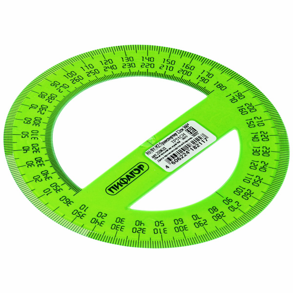 Транспортир 12 см, 360 градусов, ПИФАГОР, прозрачный, неоновый, ассорти, 210621 - Транспортиры