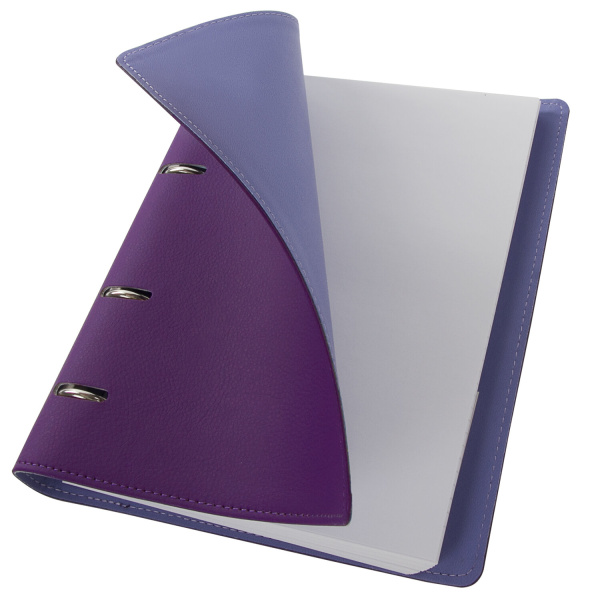 Тетрадь на кольцах БОЛЬШАЯ А4 (240х310 мм), 120 листов, под кожу, клетка, BRAUBERG "Joy", фиолетовый/светло-фиолетовый, 404506 - Тетради на кольцах и сменные блоки к ним