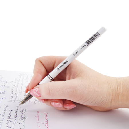 Ручка шариковая BRAUBERG "Офисная", ЧЕРНАЯ, корпус белый, узел 1 мм, линия письма 0,5 мм, 140890 - Ручки шариковые неавтоматические