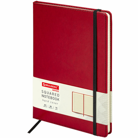 Блокнот БОЛЬШОЙ ФОРМАТ (180х250 мм) B5, BRAUBERG "Office", под кожу 80 л., клетка, красный, 113310 - Бизнес-блокноты и бизнес-тетради