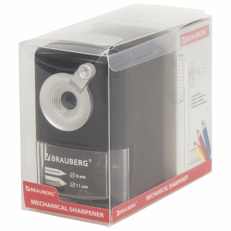Точилка механическая BRAUBERG "STYLE", для ч/гр и цветных карандашей (в том числе утолщенных), крепление к столу, корпус черный, 228482 - Точилки механические