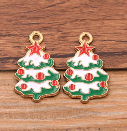 Металлическая подвеска с эмалью "Елочка 3", размер 29*17 мм, 2 шт