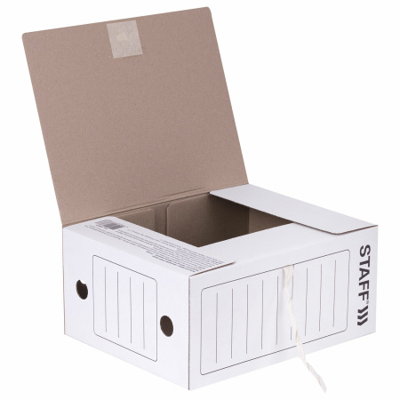 Папка архивная с завязками А4 (325х250 мм), 150 мм, до 1400 листов, микрогофрокартон, БЕЛАЯ, STAFF, 128875 - Накопители документов