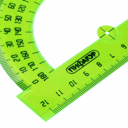 Транспортир 12 см, 180 градусов, ПИФАГОР, прозрачный, неоновый, ассорти, 210622 - Транспортиры