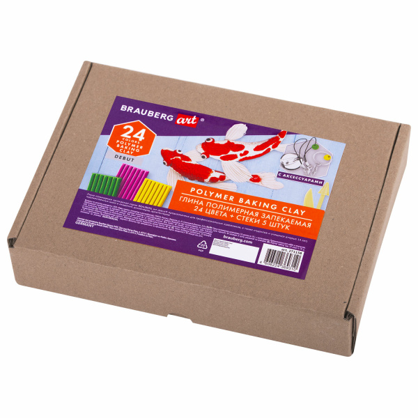 Глина полимерная запекаемая, НАБОР 24 цветов по 20 г, с аксессуарами, в гофрокоробе, BRAUBERG, 271158 - Глина полимерная