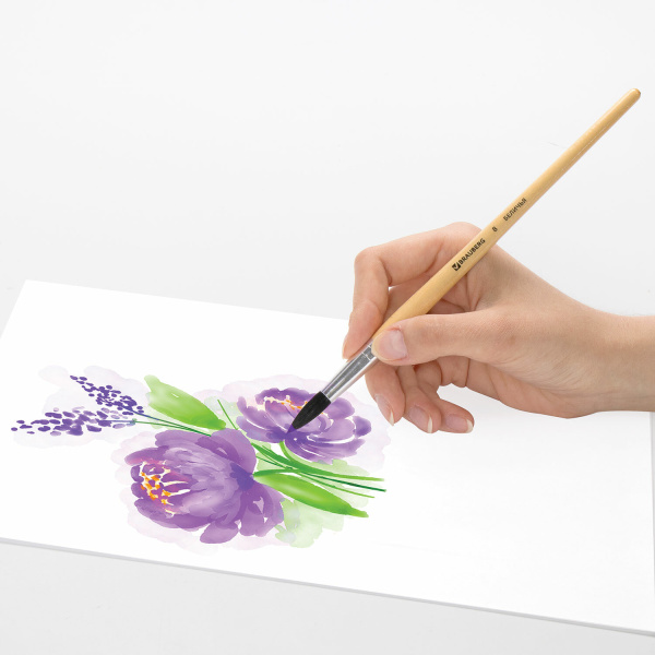 Кисть BRAUBERG, белка, круглая, № 8, 200185 - Кисти для рисования