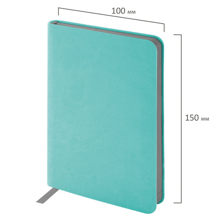Ежедневник недатированный МАЛЫЙ 100х150 мм А6 BRAUBERG "Metropolis Mix", под кожу, 136 л., мятный, 113308 - Ежедневники с покрытием "под кожу и ткань"