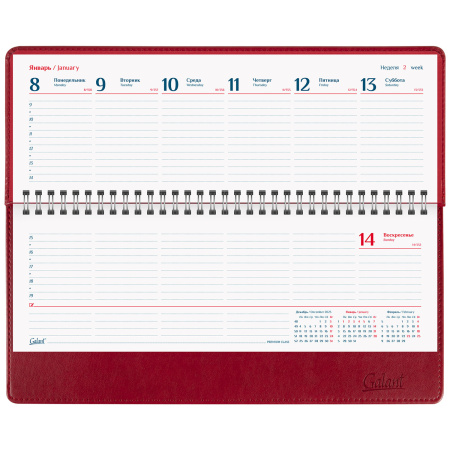 Планинг датированный 2024 305х140 мм, GALANT "Ritter", под кожу, красный, 114820 - Планинги