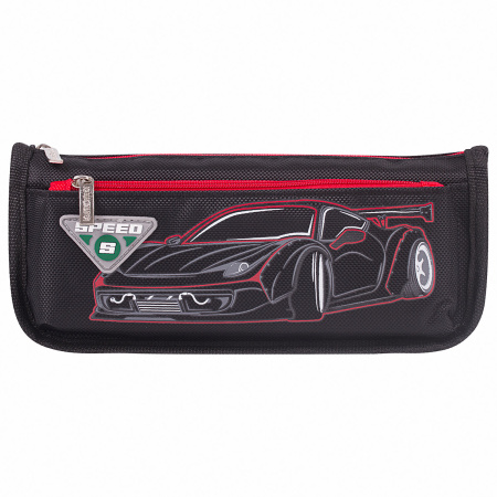 Пенал ЮНЛАНДИЯ, 2 отделения, полиэстер, "Car", черный, 21х6х9 см, 270273 - Пеналы мягкие