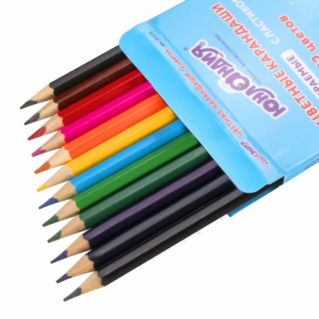 Карандаши цветные деревянные стираемые с ластиком ЮНЛАНДИЯ "ЮНЫЙ ВОЛШЕБНИК", 12 цветов, 181578 - Карандаши цветные