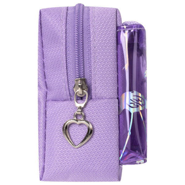 Пенал-косметичка ЮНЛАНДИЯ, 1 отделение, 2 кармана, полиэстер, "Flamingo", фиолетовый, 20х6х8 см, 270260 - Пеналы мягкие