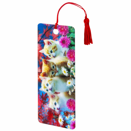 Закладка для книг 3D, BRAUBERG, объемная, "Котята", с декоративным шнурком-завязкой, 125762 - Закладки для книг