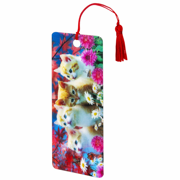 Закладка для книг 3D, BRAUBERG, объемная, "Котята", с декоративным шнурком-завязкой, 125762 - Закладки для книг