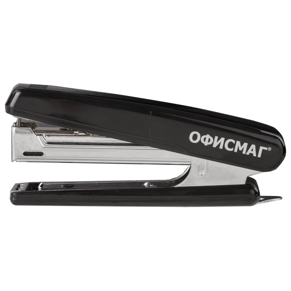 Степлер №10 ОФИСМАГ, до 12 листов, с антистеплером, черный, 229690 - Степлеры настольные