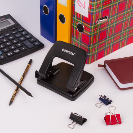 Дырокол металлический ОФИСМАГ, до 25 листов, черный, 229693 - Дыроколы настольные