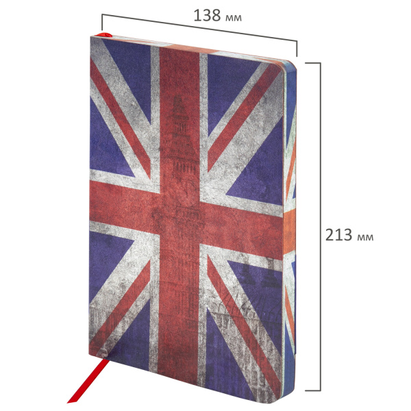 Ежедневник недатированный А5 (138х213 мм), BRAUBERG VISTA, под кожу, гибкий, 136 л., "Great Britain", 112007 - Ежедневники с покрытием "под кожу и ткань"