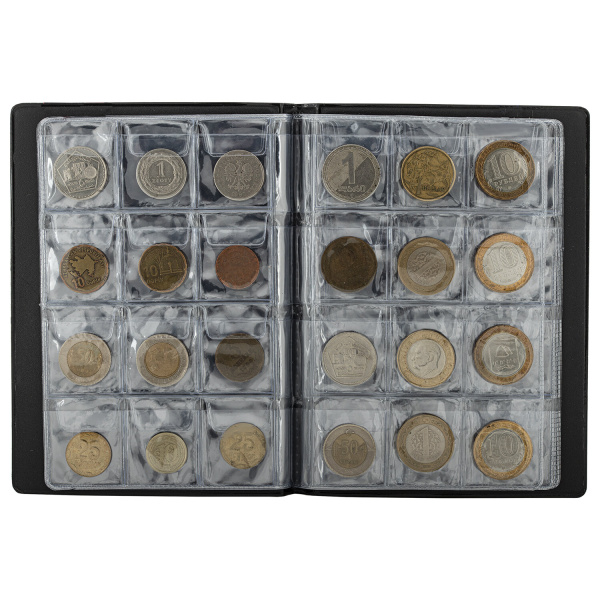 Альбом нумизмата для 120 монет, 125х175 мм, ПВХ, коричневый, STAFF, 238074 - Альбомы для монет и купюр