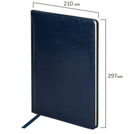 Еженедельник датированный 2024 БОЛЬШОЙ ФОРМАТ 210х297 мм А4, BRAUBERG "Imperial", под кожу, синий, 115010 - Еженедельники