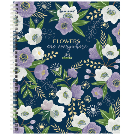 Тетрадь А5 96 л. BRAUBERG, гребень, клетка, твёрдая обложка, "Flowers" (4 вида в спайке), 404444 - Тетради более 60 листов