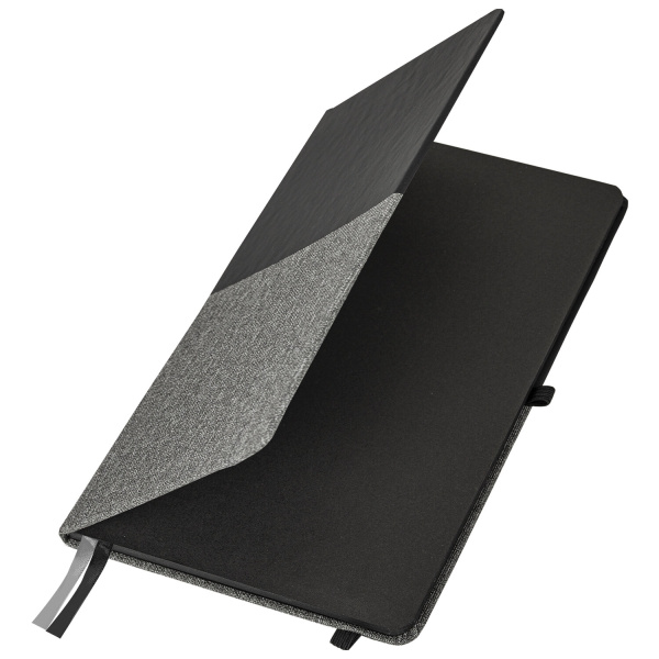 Блокнот А5 (148х218 мм), BRAUBERG "DUO", под кожу с резинкой, 80 л., клетка, черный/серый, 113433 - Бизнес-блокноты и бизнес-тетради