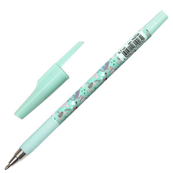 Ручка шариковая ЮНЛАНДИЯ "GLAMOUR CAT", синяя, SOFT TOUCH покрытие, узел 0,7 мм, линия письма 0,35 мм, 143734 - Ручки шариковые неавтоматические