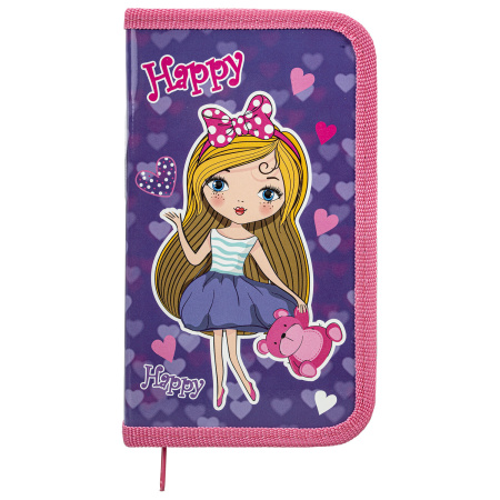 Пенал ПИФАГОР, 1 отделение, ламинированный картон, 19х11 см, "Fancy girl", 271003 - Пеналы каркасные
