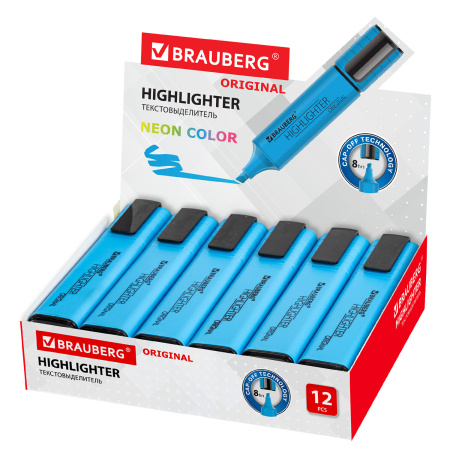 Текстовыделитель BRAUBERG "ORIGINAL NEON", ГОЛУБОЙ, линия письма 1-5 мм, 152214 - Текстовыделители