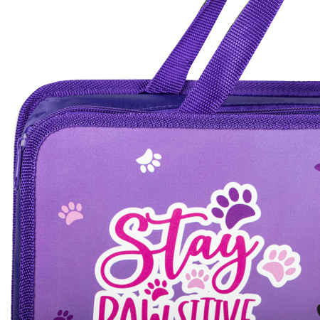 Папка на молнии с ручками ЮНЛАНДИЯ А4, 1 отделение, пластик, ширина 80 мм, "Stay Positive", 271460 - Папки-сумки с ручками