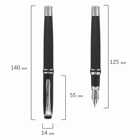 Набор ручек подарочных BRAUBERG Duetto, СИНИЕ, 2 шт: шариковая, перьевая, черный с хромированными деталями, 143478 - Ручки бизнес-класса