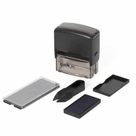 Штамп самонаборный 6-строчный, оттиск 59х23 мм, синий без рамки, GRM 40, КАССА В КОМПЛЕКТЕ, 116000045 - Штампы прямоугольные самонаборные
