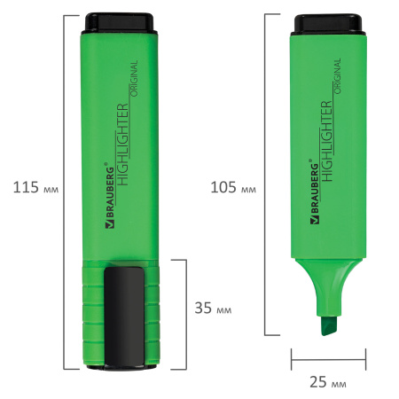 Текстовыделитель BRAUBERG "ORIGINAL NEON", ЗЕЛЕНЫЙ, линия письма 1-5 мм, 152212 - Текстовыделители