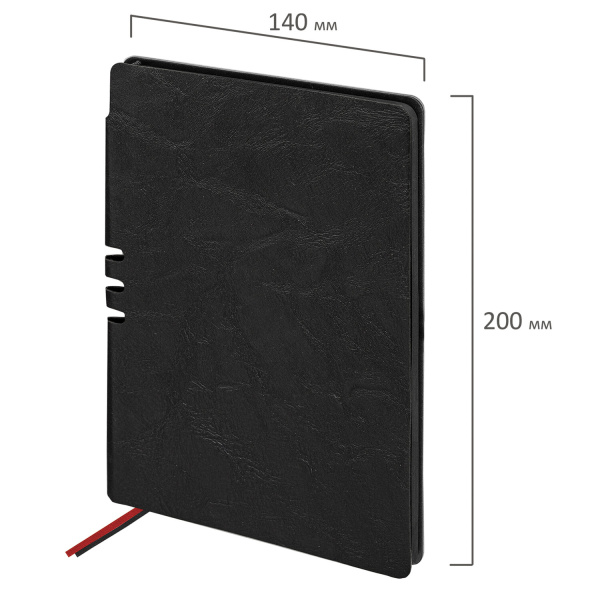 Блокнот А5 (140х200 мм), BRAUBERG "NEBRASKA", под кожу, 80 л., линия, черный, 113411 - Бизнес-блокноты и бизнес-тетради