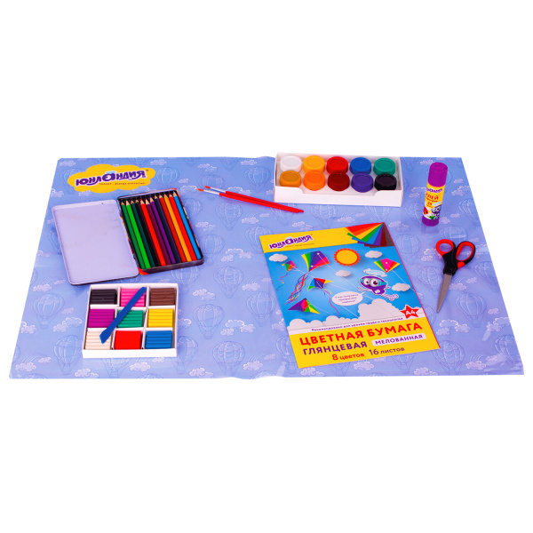 Клеёнка настольная для занятий творчеством ЮНЛАНДИЯ, ВОЗДУШНЫЙ ШАР, 50х70 см, ПВХ, 662456 - Аксессуары для рисования